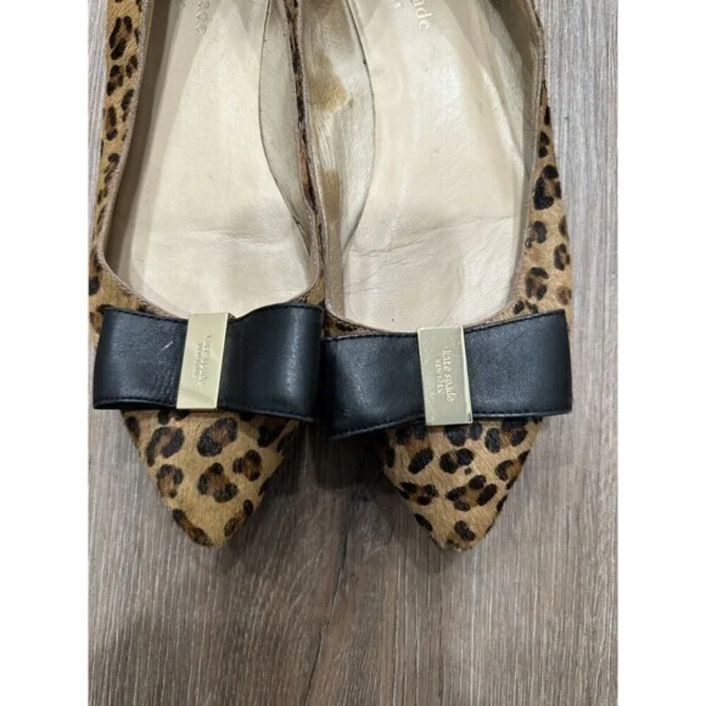 Kate Spade ‎ Calf Hair Leopard Leather Bow Flat 8 Pointed Toe Norah